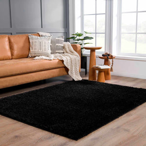 Faina Solid Black Shag Washable Area Rug - Clearance