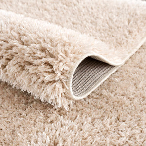 Faina Solid Beige Shag Rug Washable