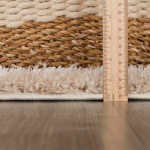 Faina Solid Beige Shag Rug Washable