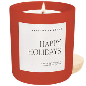 Happy Holidays Soy Candle - Red Matte Jar - 15 oz (Christmas)