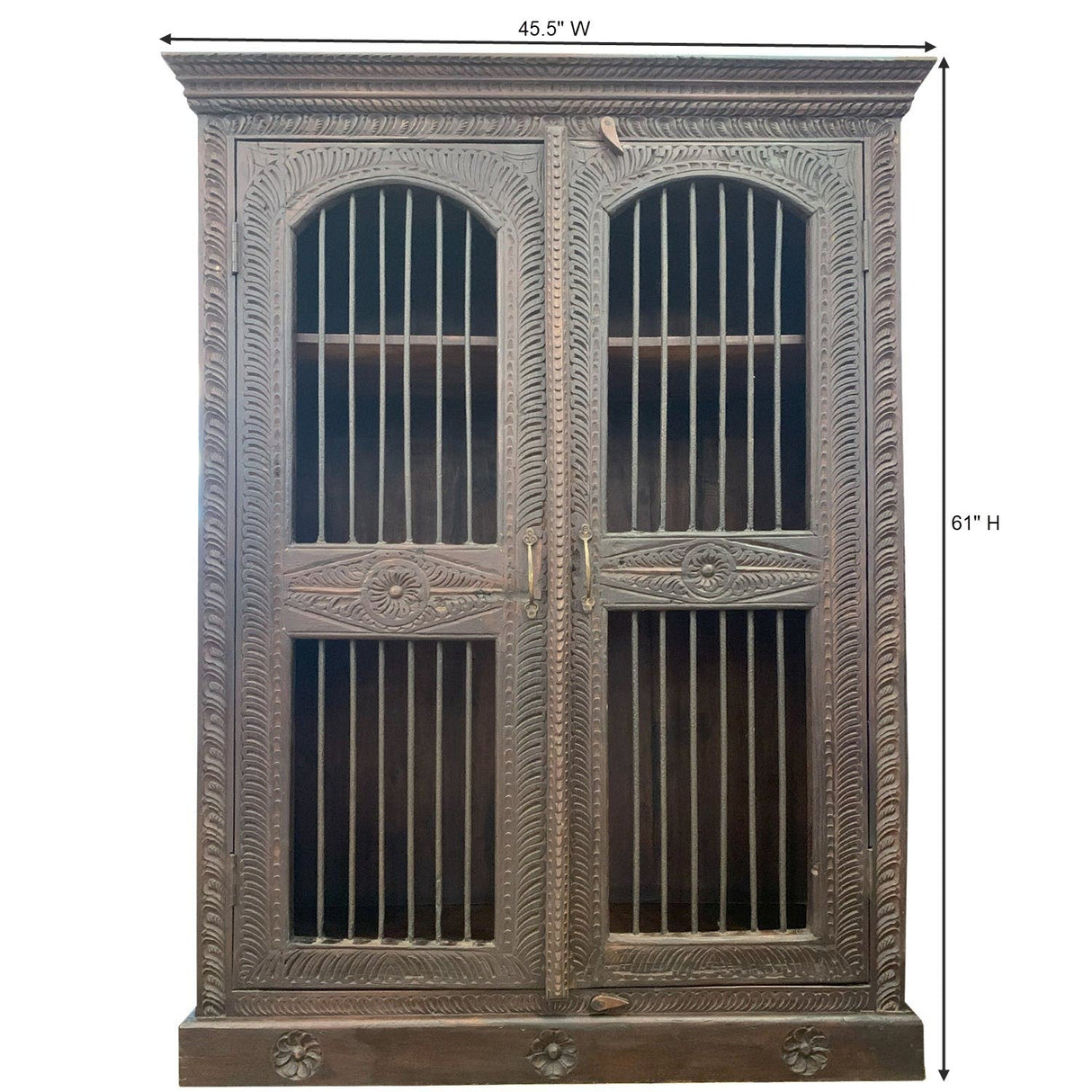 Ornately Hand Carved 45 in. Wide Armoire With Iron Grill Doors