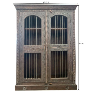 Ornately Hand Carved 45 in. Wide Armoire With Iron Grill Doors