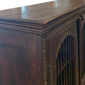 Ornately Hand Carved 45 in. Wide Armoire With Iron Grill Doors