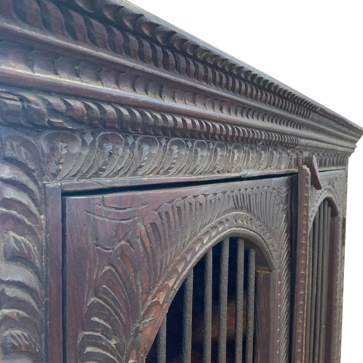 Ornately Hand Carved 45 in. Wide Armoire With Iron Grill Doors