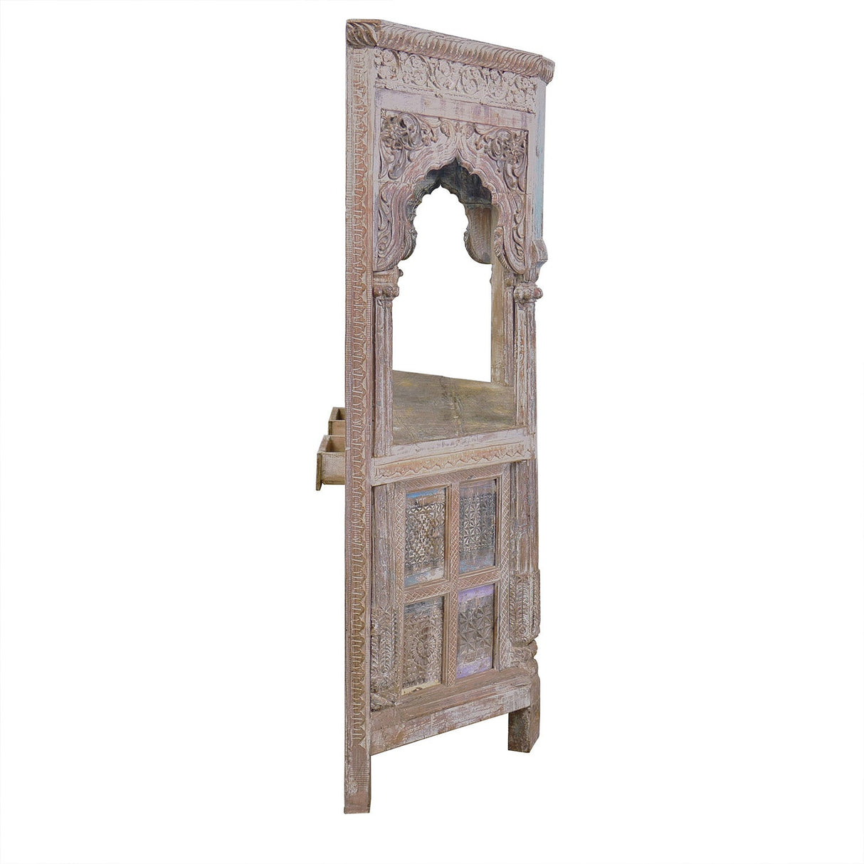 Eclectic Antique Carved Solid Wood Arches Repurposed 83 in. Tall Serving Bar