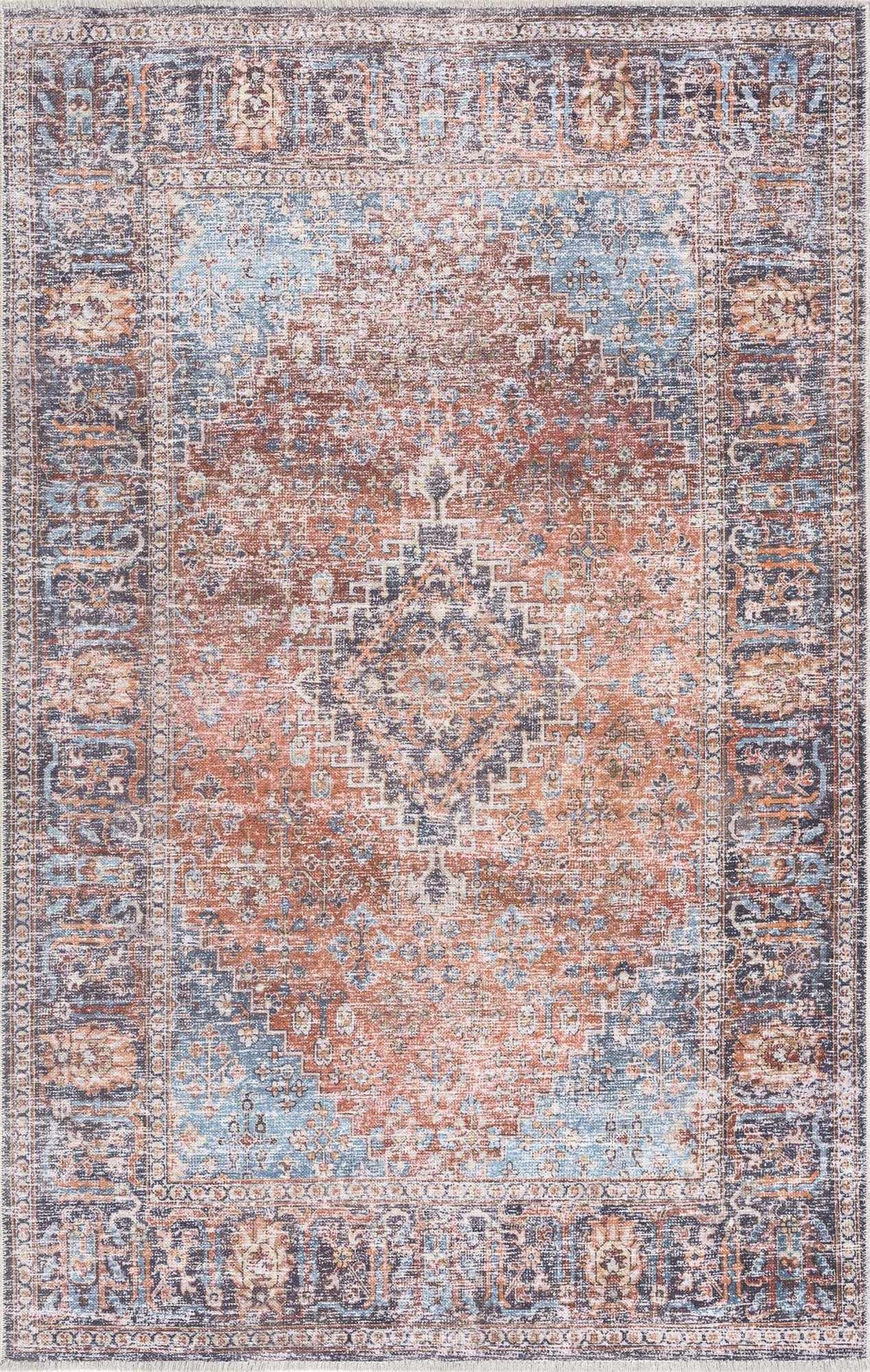 Blue Burgundy Holi-2302 Washable Area Rug