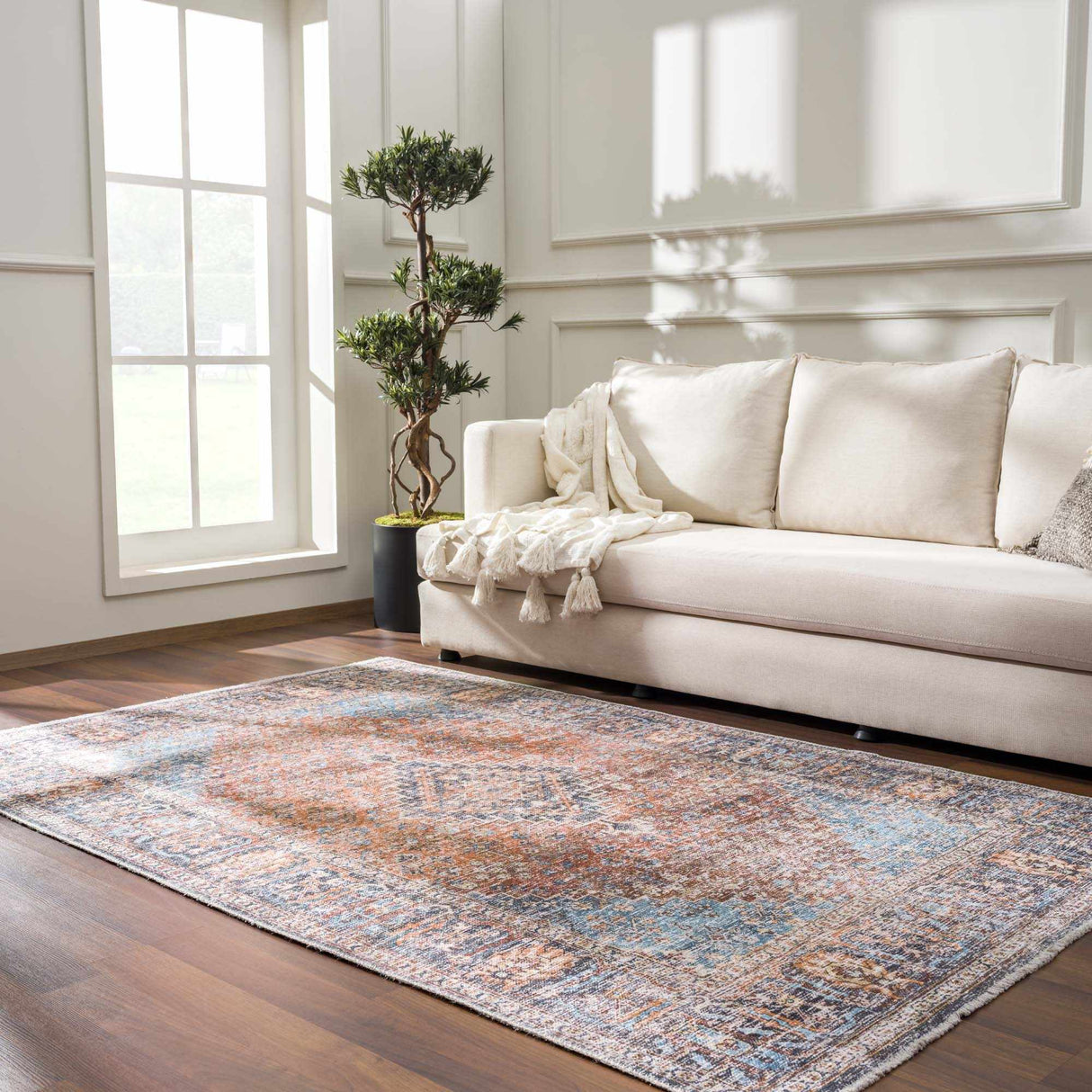 Blue Burgundy Holi-2302 Washable Area Rug