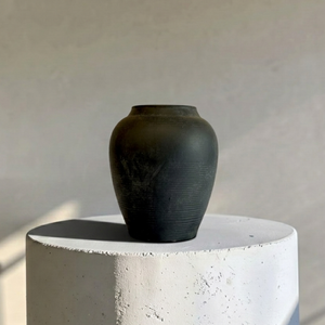 Heritage Classic Terracotta Vessel - Hand-Painted in Weathered Black, 7.8"D x 9.4"H