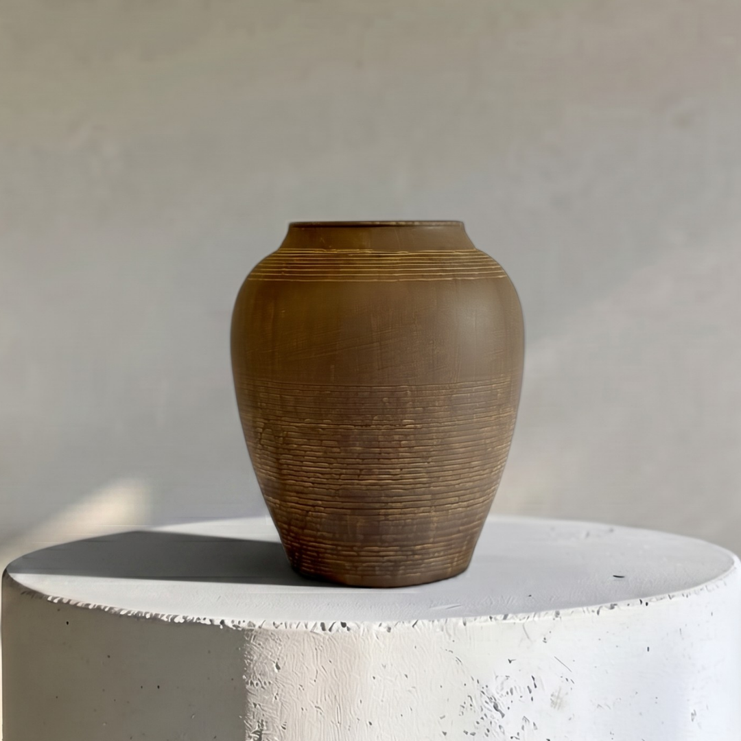 Heritage Classic Terracotta Vessel - Hand-Painted in Weathered Black or Earthly Brown, 7.8"D x 9.4"H