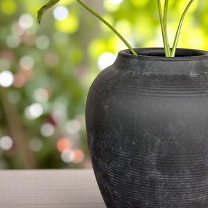 Heritage Classic Terracotta Vessel - Hand-Painted in Weathered Black, 7.8"D x 9.4"H