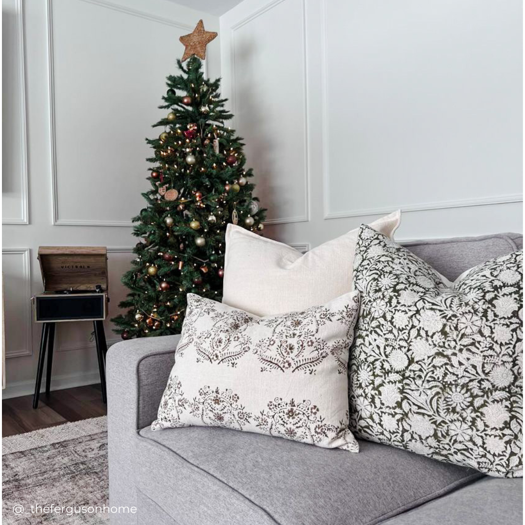 Jardim Floral Block Printed Pillow Cover | Olive