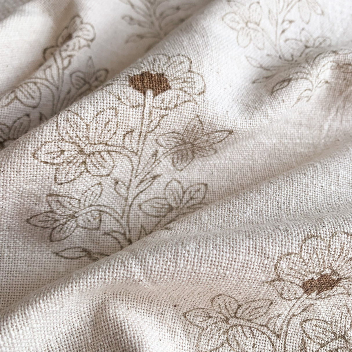 Ella Floral Block Printed Pillow Cover | Light Brown + Terracotta Detail