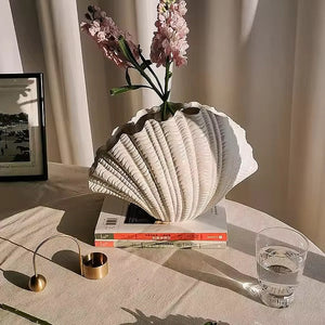 Coraline Terracotta Vase, Hand-painted in Linen White, 12.2"L x 8.2"H
