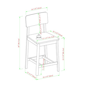 Minimalist Solid Wood Counter Stool, Set of 2