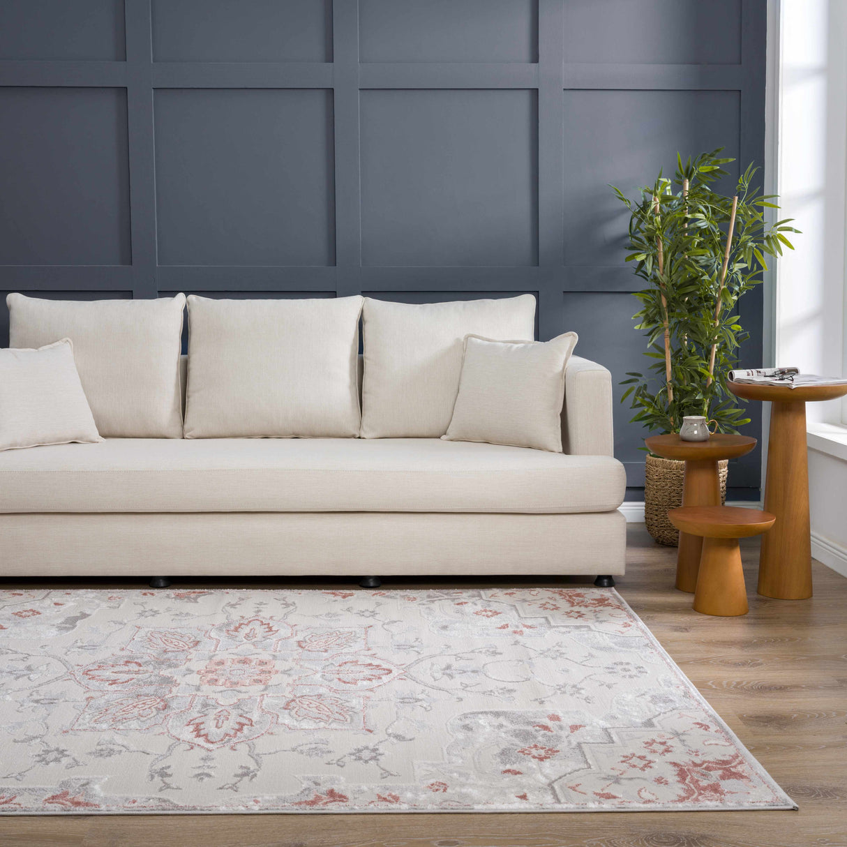 Calum Pink Floral Thick Area Rug - Clearance