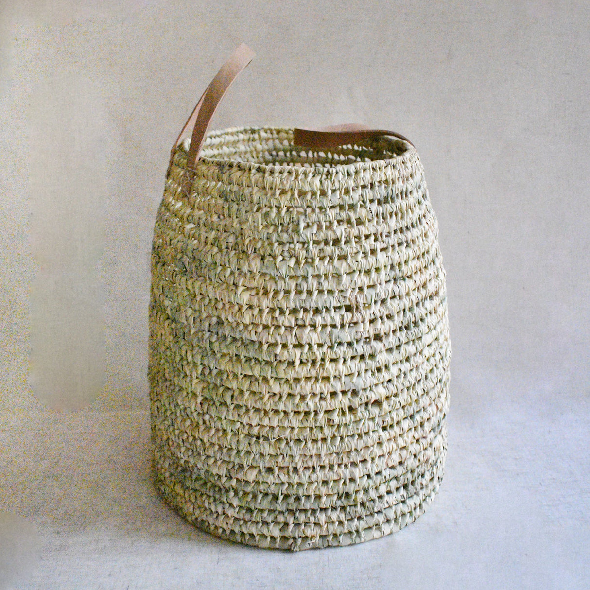 Leather Handle Palm Basket