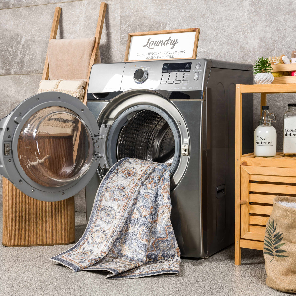 Aurum Blue & Beige Washable Area Rug