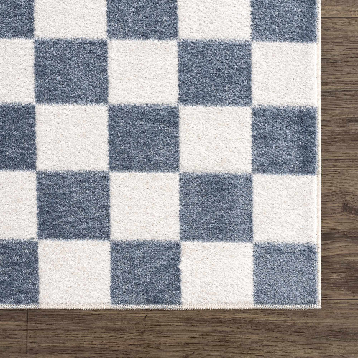 Brone Blue Checkered Washable Rug