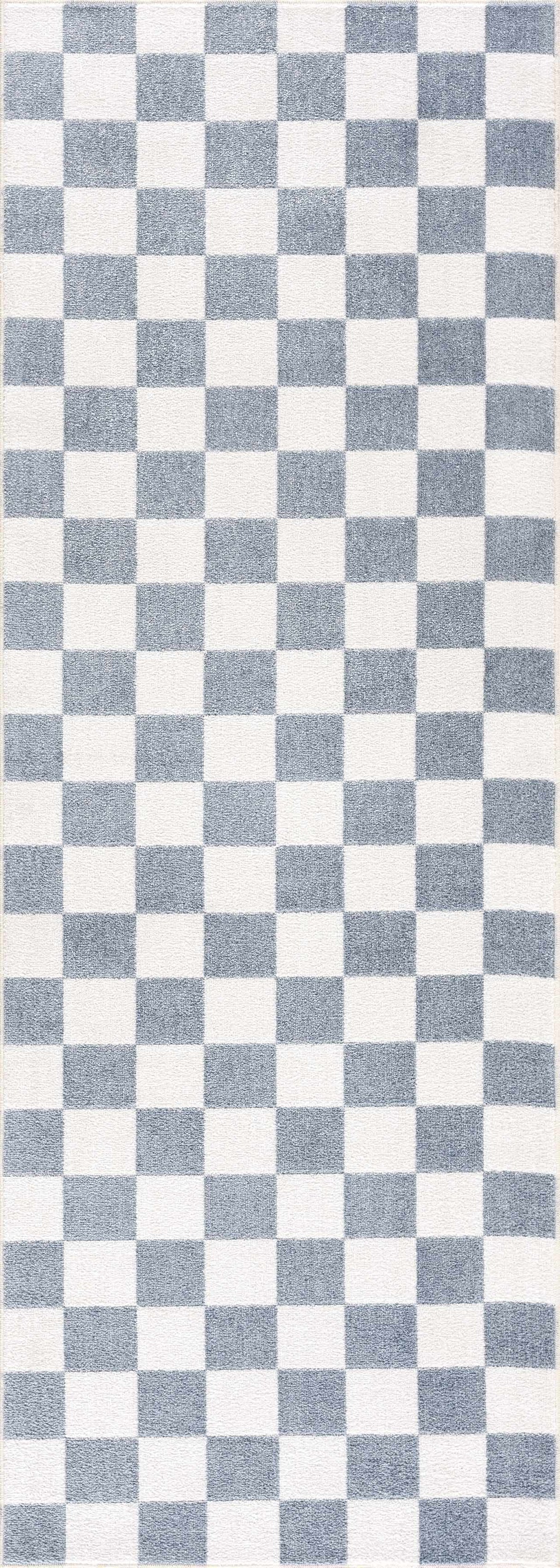 Brone Blue Checkered Washable Rug