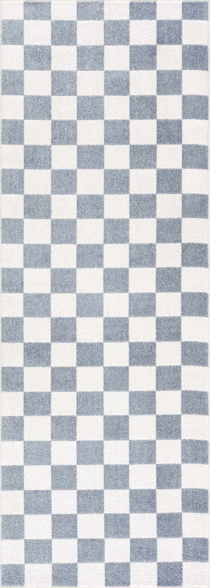 Brone Blue Checkered Washable Rug