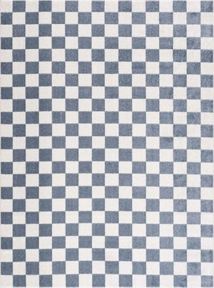 Brone Blue Checkered Washable Rug