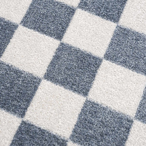Brone Blue Checkered Washable Rug