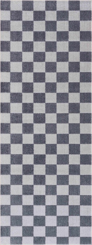 Alie Gray Checkered Washable Area Rug