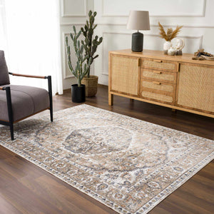 Beige Hiti Washable area rug