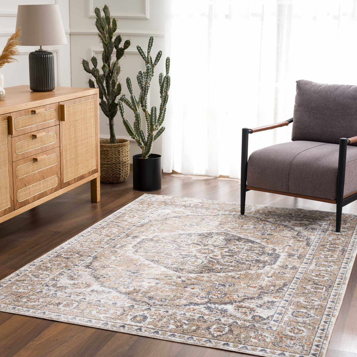 Beige Hiti Washable area rug