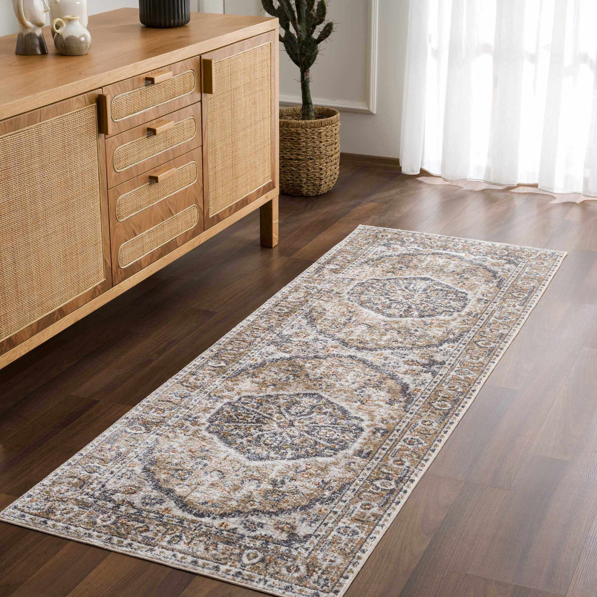 Beige Hiti Washable area rug