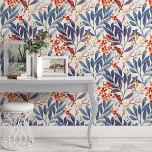 Berries and Blue Leaves Wallpaper
