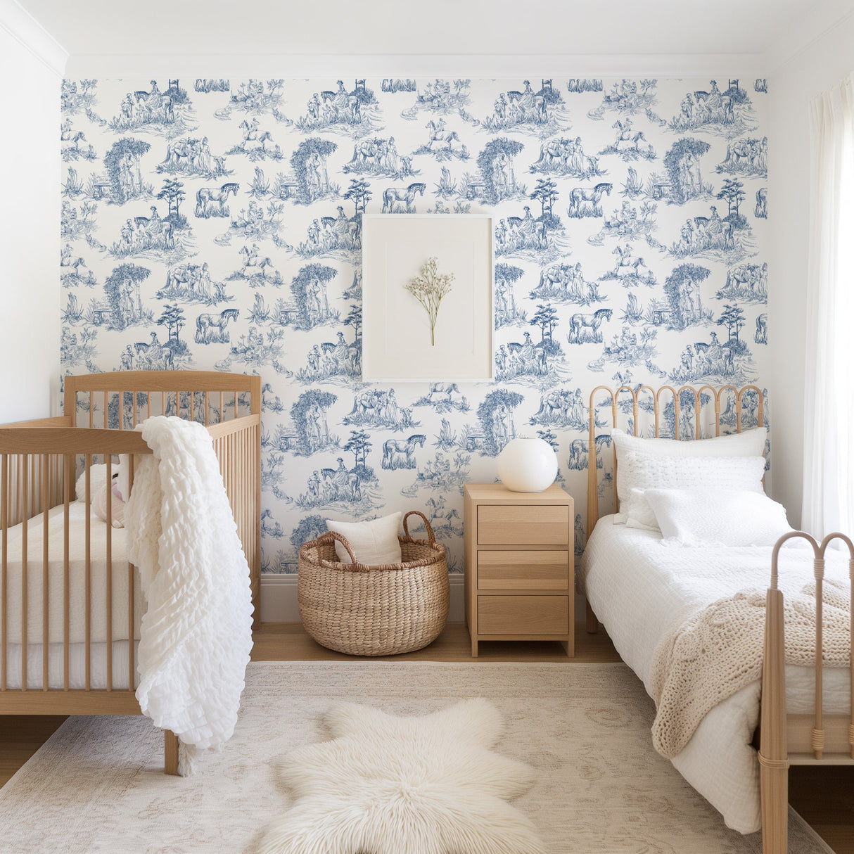 Classic Blue French Toile Wallpaper - Elegant Countryside Wallcovering