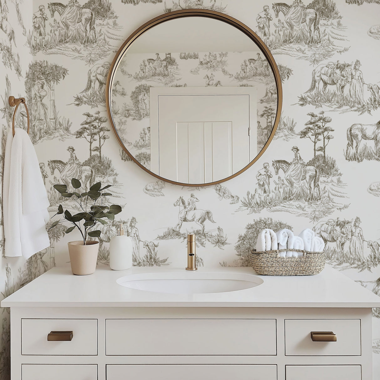 Luxury French Toile Wallpaper - Elegant Vintage Horse & Equestrian Wallcovering