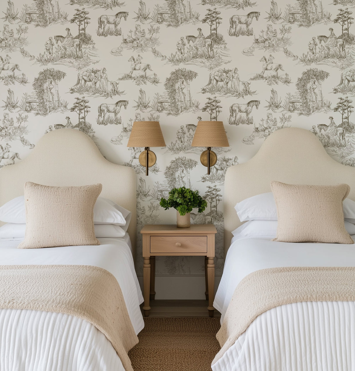 Luxury French Toile Wallpaper - Elegant Vintage Horse & Equestrian Wallcovering
