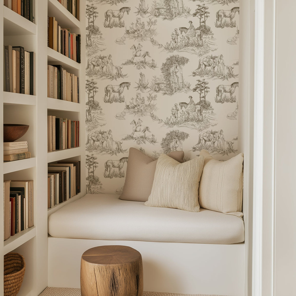 Luxury French Toile Wallpaper - Elegant Vintage Horse & Equestrian Wallcovering