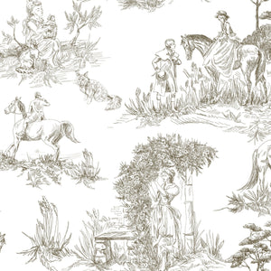 Luxury French Toile Wallpaper - Elegant Vintage Horse & Equestrian Wallcovering