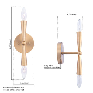 Mizu Mid-Century Modern Gold 2-Light Wall Sconce Light