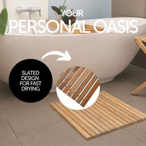 Bahama Teak Shower and Bath String Mat with Rubber Footing 19.6″ x 19.6″