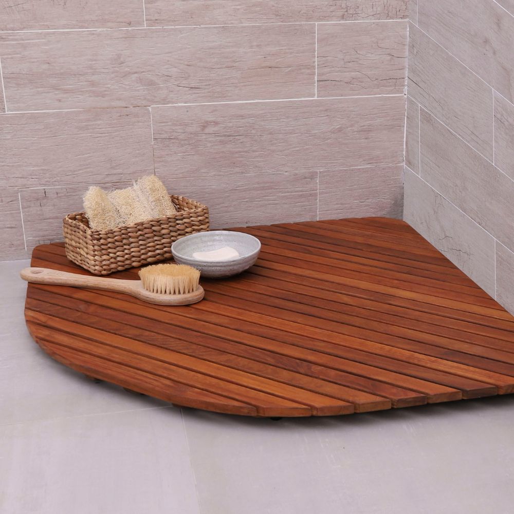Tapis de douche et de bain Airstream en teck huilé avec bords arrondis 30″ x 30″ 