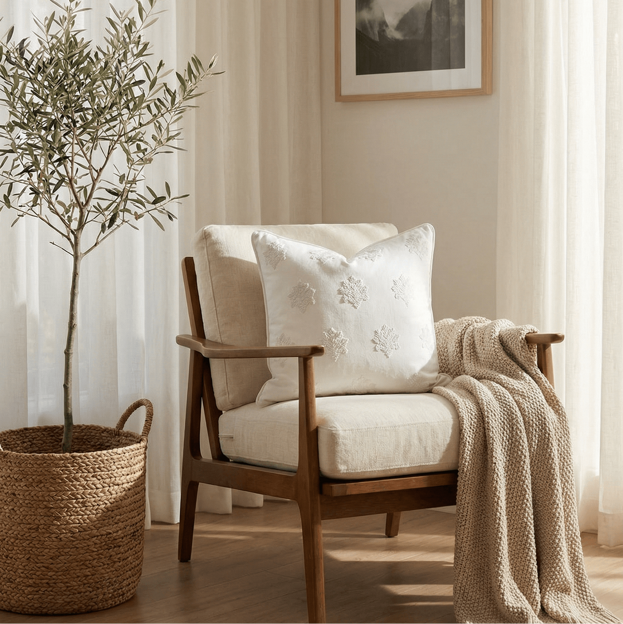 Arden Embroidered Pillow Cover | Natural