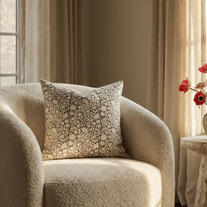 Ochre Floral Block Printed Pillow Cover | Mustard