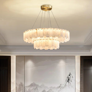 Modern Alabaster Celestial Round Chandelier