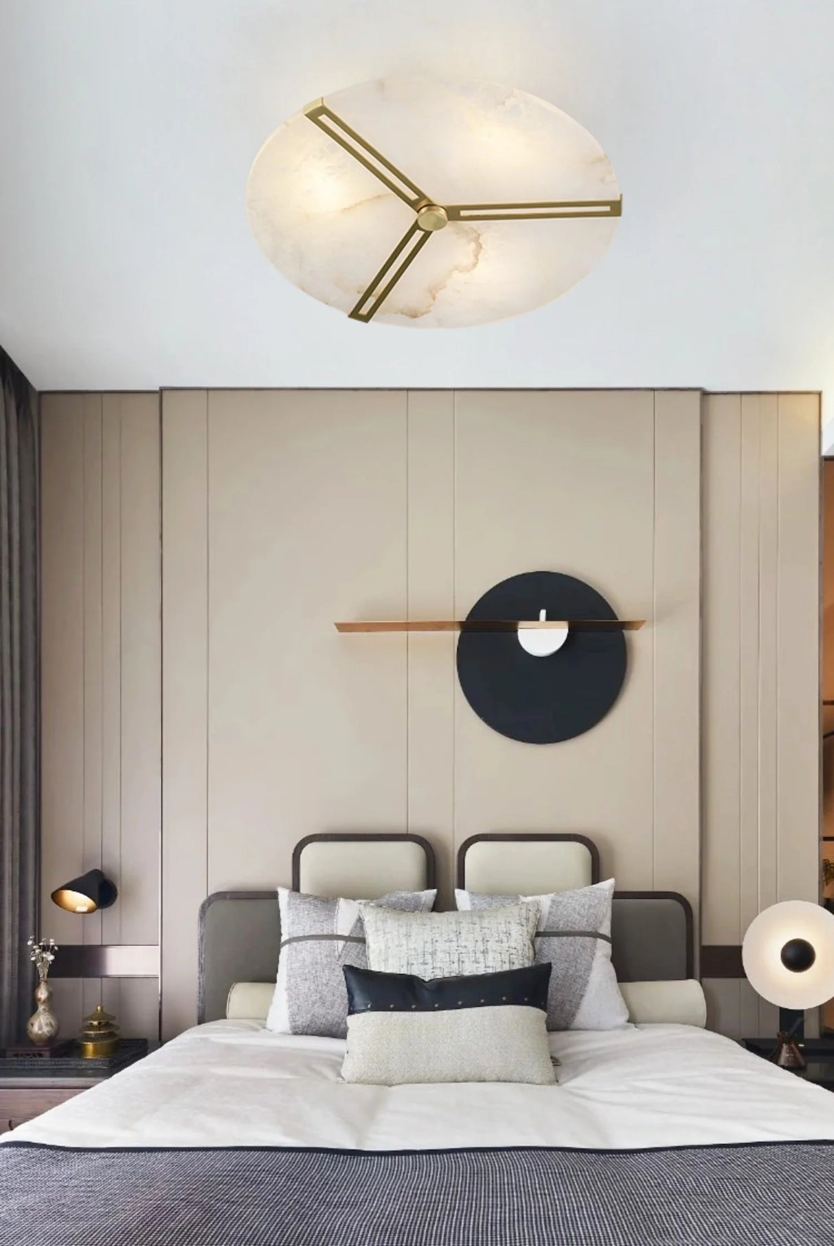 Modern Alabaster Round Copper Ceiling Lamp