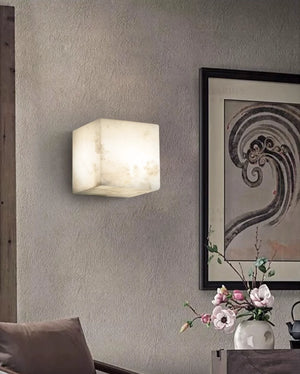 Modern Cube Square Alabaster Wall Sconce