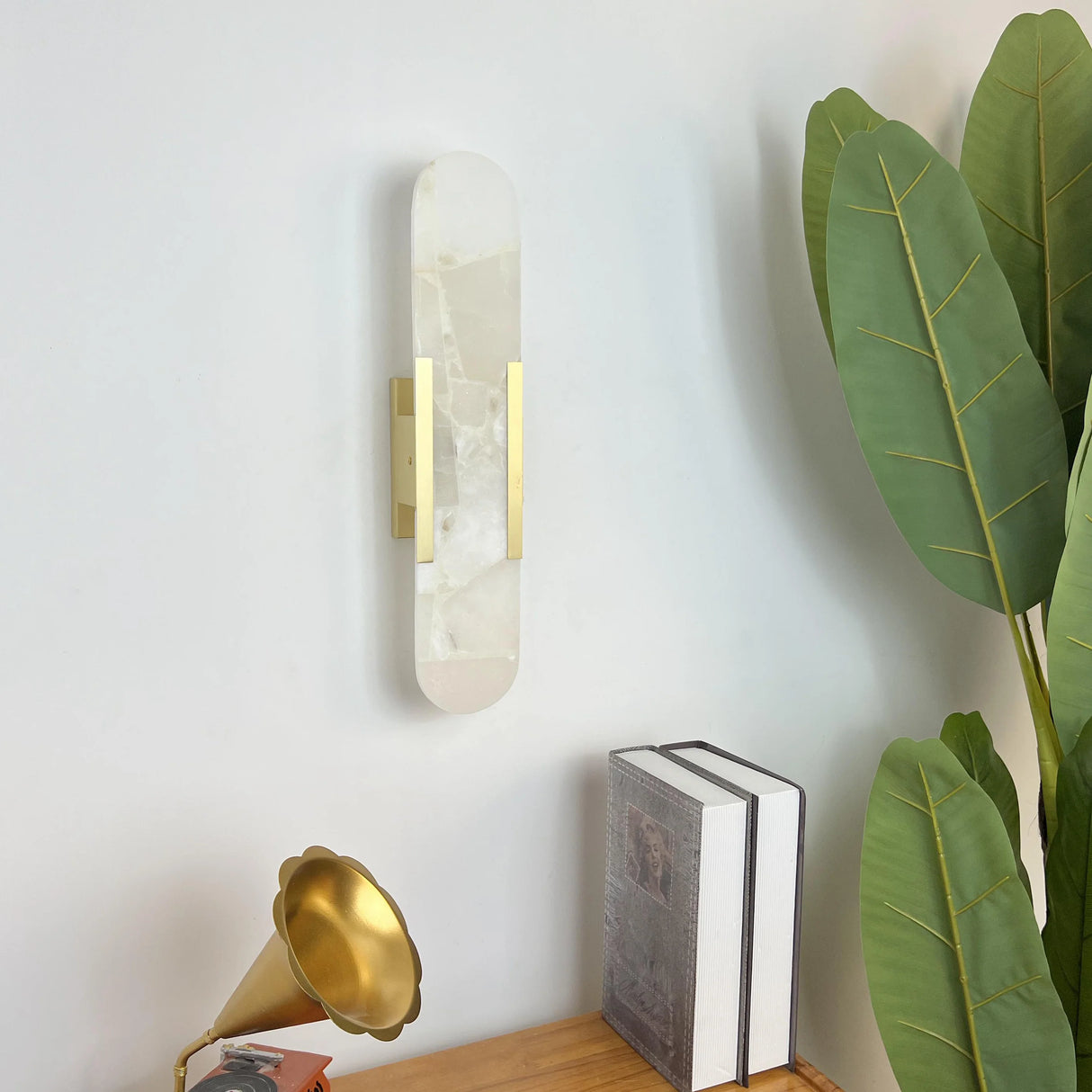 Oval Alabaster Melange Elongated Wall Lamp