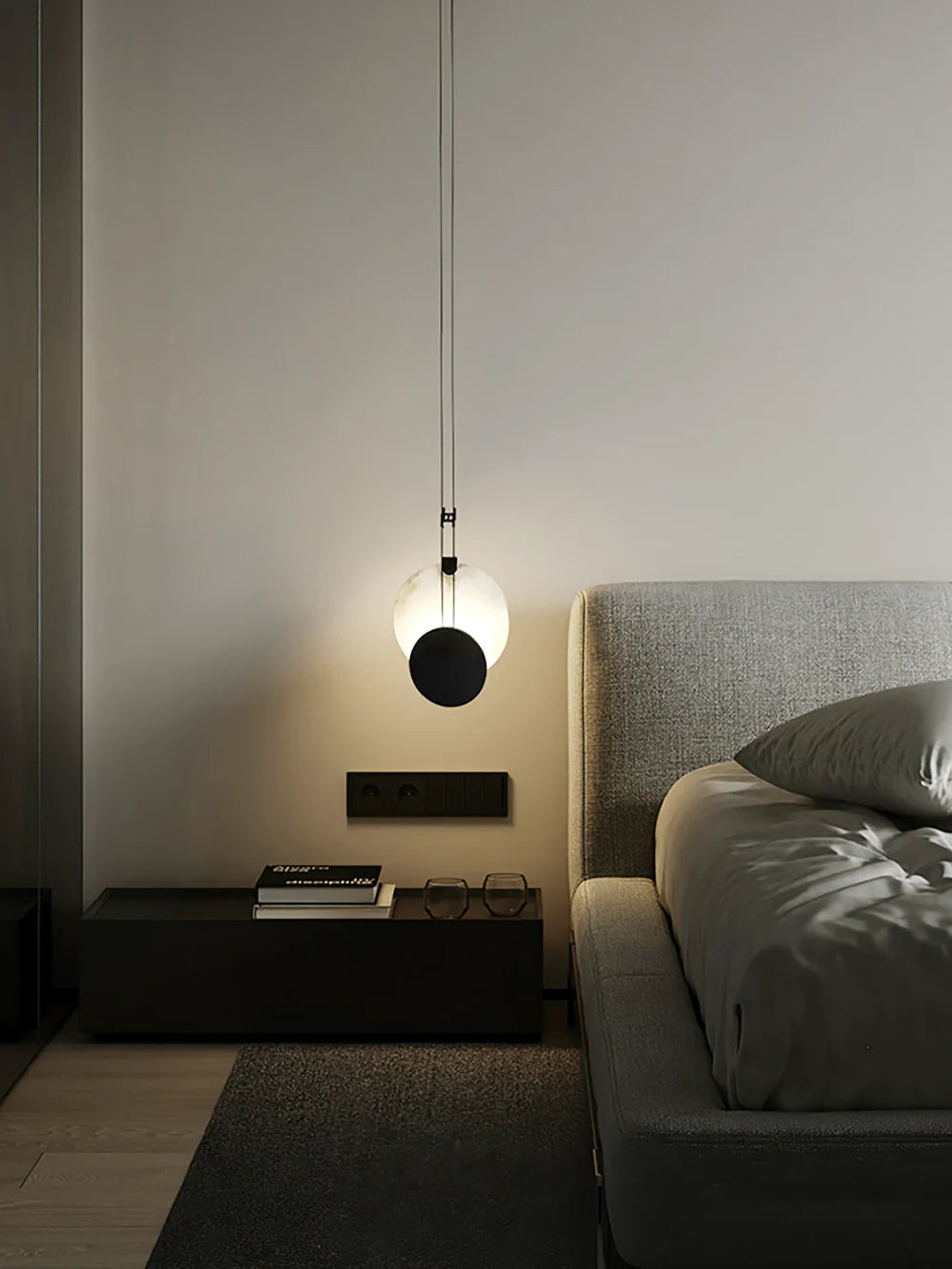 Modern Round Black Alabaster Pendant Lamp