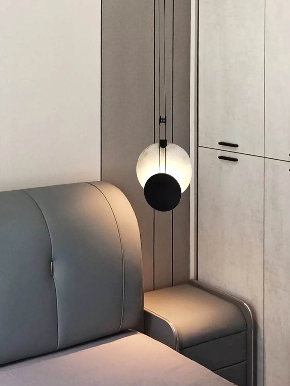 Modern Round Black Alabaster Pendant Lamp