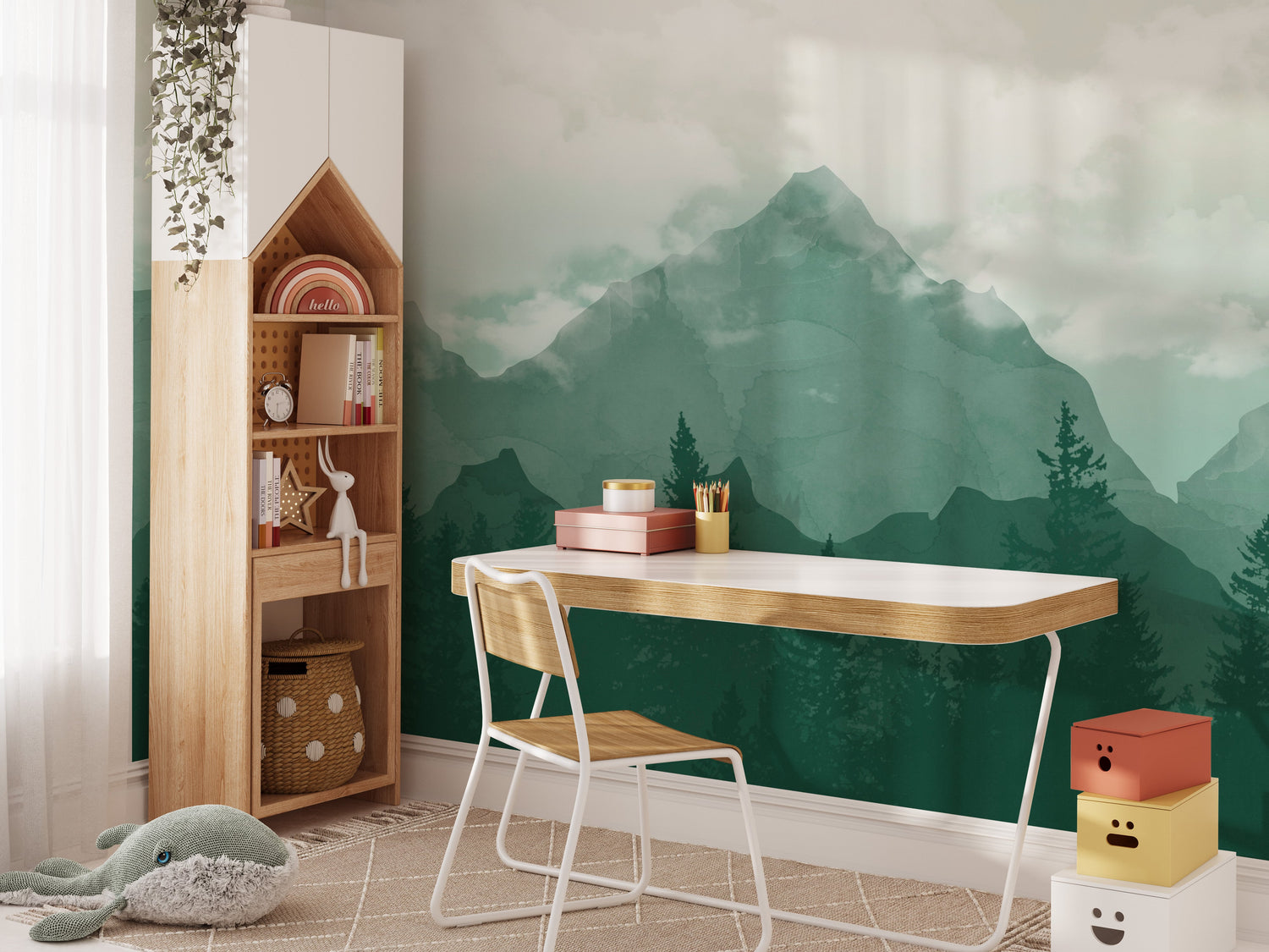Serene Mountain Forest Wallpaper - Tranquil Green Landscape Mural