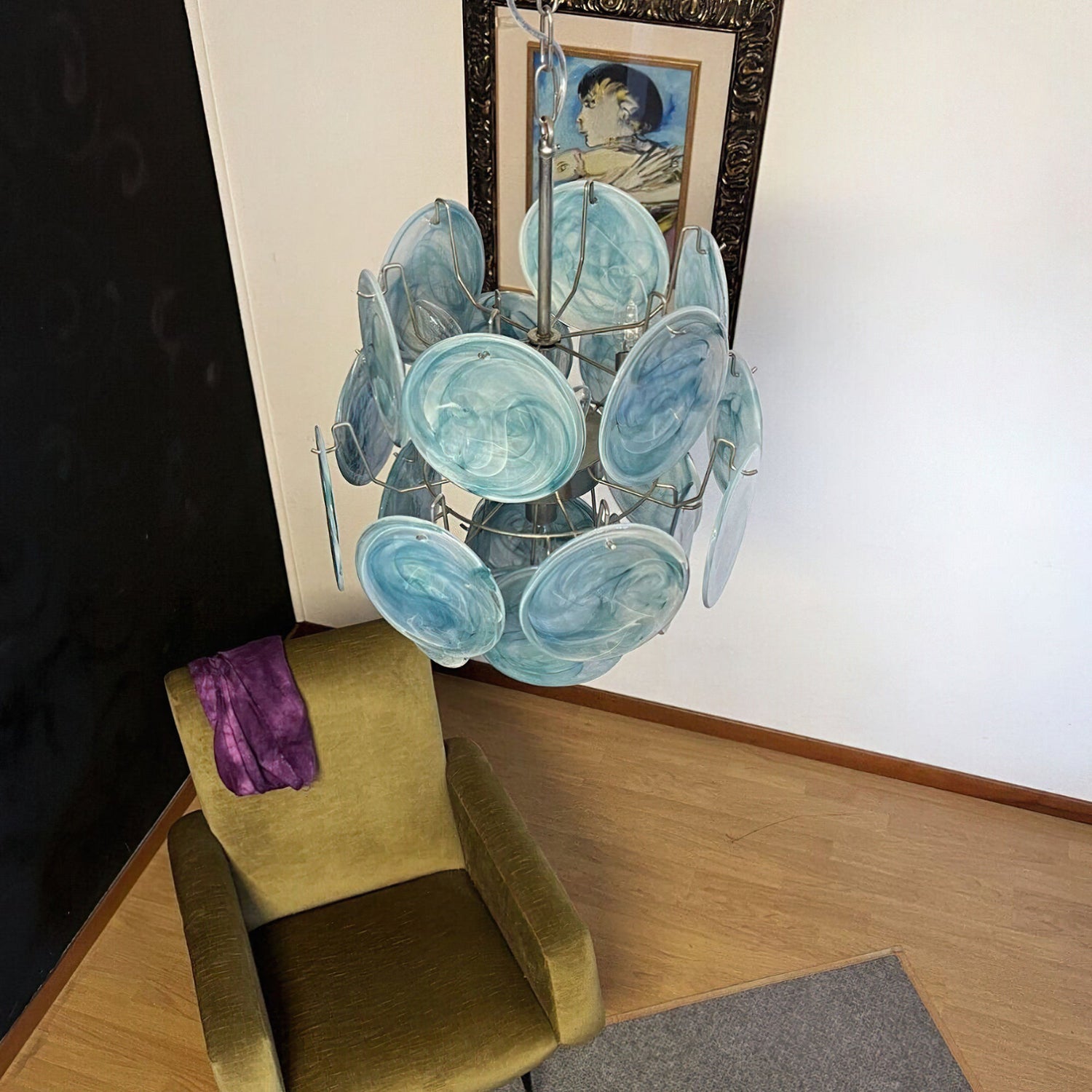 Vintage Murano Blue Glass Chandelier