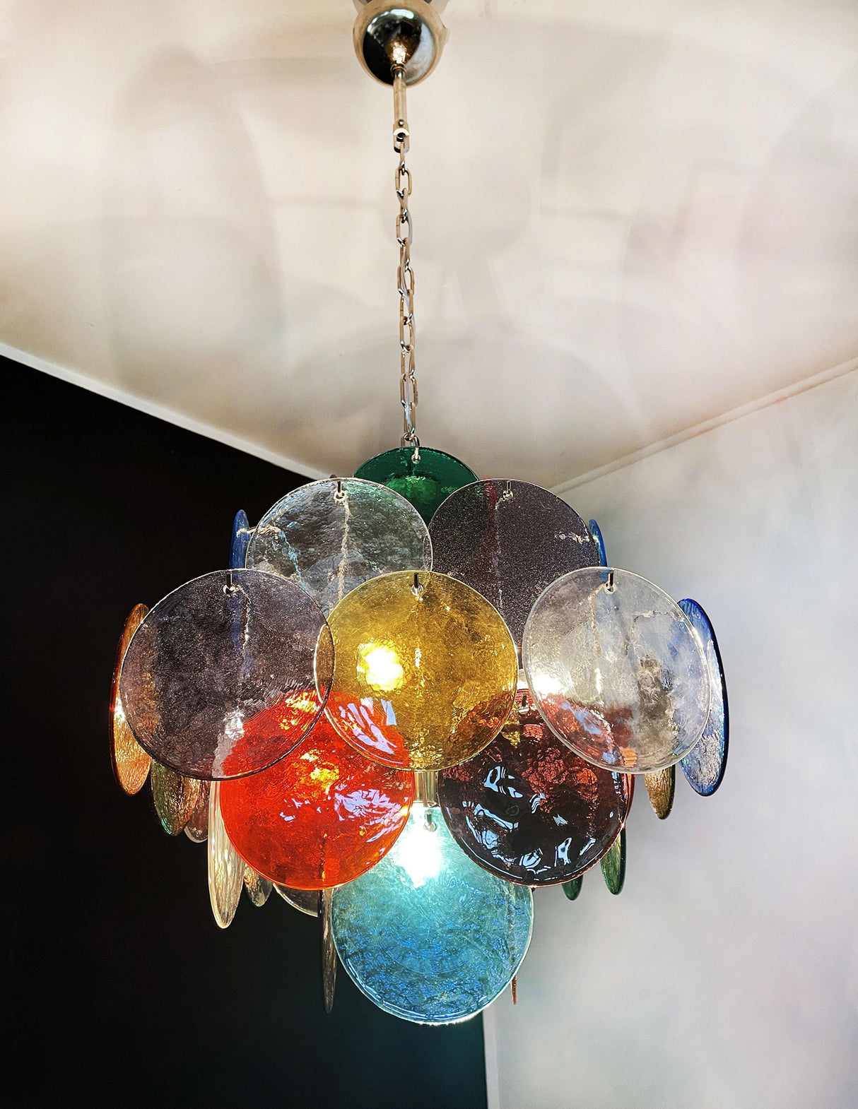 Vintage Murano Multicolored Disc Chandelier